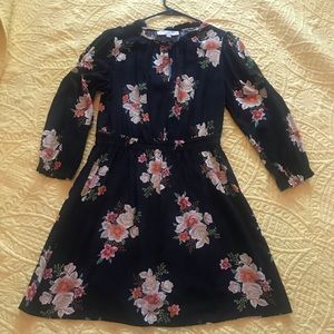 LOFT Dress - Black Floral - Keyhole Neckline
